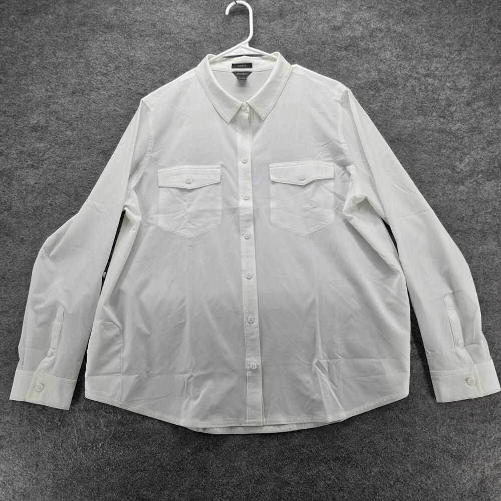 Eddie Bauer Shirt Womens XL White Long Sleeve Departure Classic Fit Roll Tab
